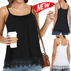 Women Adjustable Strap Sleeveless Lace Tank Tops Cami Camisole With Built In Bra