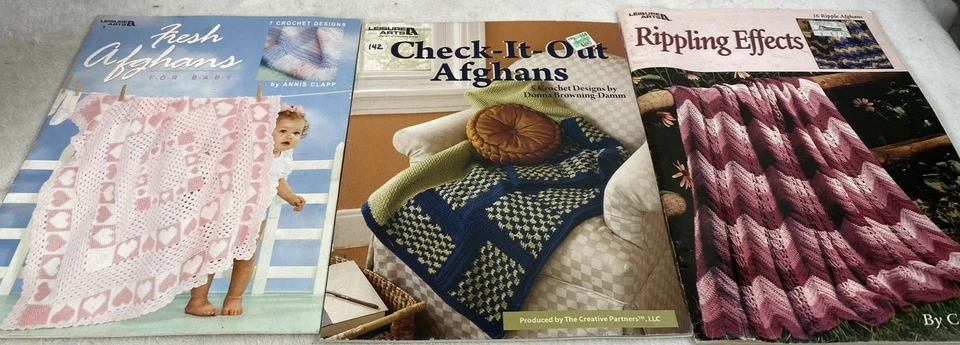 Leisure Arts Rippling Effects Fresh Check It Out  Afghan Crochet 3 Booklet Lot  - Image 1 of 4