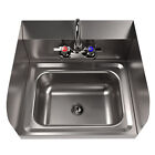 BK STAINLESS STEEL HAND SINK W/SIDE SPLASHES & FAUCET, 2 HOLES 14”X10”X5”