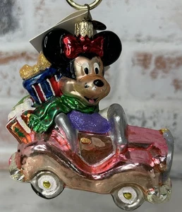 Christopher Radko Disney Cruisin' Minnie Mouse Weihnachtsschmuck rosa Auto LESEN! - Bild 1 von 8