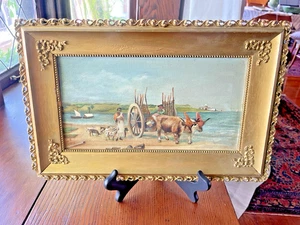 Pintura al óleo firmada por Wellington Ellison 1902 carro de bueyes costeros escena pastoral - Imagen 1 de 9