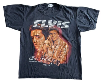 Vintage 90’s Elvis Double Sided Graphic T-Shirt Black Faded Size Large - Image 1 of 4