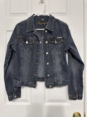 Jaqueta jeans azul com bolsos PAPAYA Stud enfeitada - Tamanho M - Imagem 1 de 4
