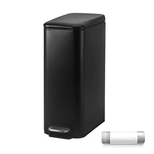 Small Bathroom Trash Can with Soft Close Lid, Step Pedal, 8 Liter / 2.1 Gallo... - Picture 1 of 7