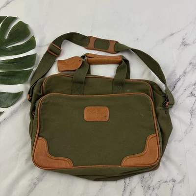 Bolso de Viaje Pierre Cardin Vintage Años 80 Lona Verde Imitación Cuero Portátil Foto 1 de 4