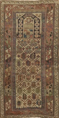 Handmade Tribal Wool Carpet Pre-1900 Antique Kazak Style Vegetable Dye Rug 3x5 - Image 1 of 4