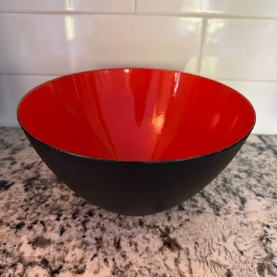 VTG Krenit 10” Metal Bowl Denmark MCM Red Black 50-60's Herbert Krenchel - Image 1 of 4