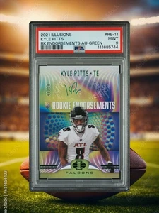 2021 Panini Illusions - Kyle Pitts #RE-11 - Green Auto /50 (RC, AU)- PSA 9 - Picture 1 of 3
