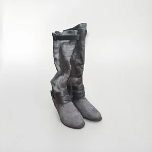Charlotte Russe Boots Women's 8 Gray Knee High Side Zip Buckle Accents - Picture 1 of 8