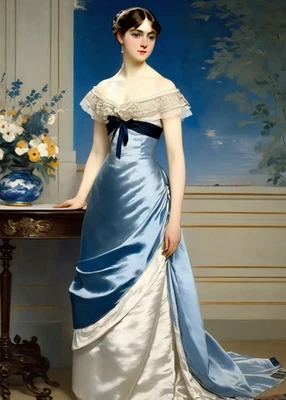 Vintage Edwardian Wedding Dresses Off Shoulder Contrast Color Long Victorian - Image 1 of 4