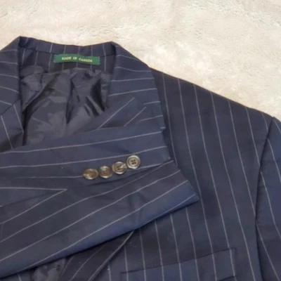 Lauren Ralph Lauren Azul Blanco Rayas Oficina Lana Traje Chaqueta 41L Pantalón 34x30 Foto 1 de 4