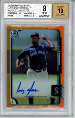 2015 Bowman Chrome Prospect Auto Orange Refractors #BCAPLG Luiz Gohara BGS 8 - Image 1 of 2