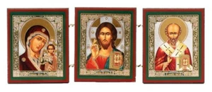 TRIPTIQUE EN BOIS DOUBLE GAUFRAGE SAUVEUR-KAZAN MERE DE DIEU FAIT UN RUSSIE - Imagen 1 de 2
