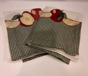 Vintage Apple/ Gingham Check Cafe Panels Farmhouse Country - Picture 1 of 11