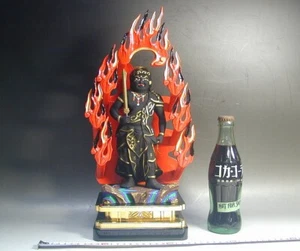 Buddhism #603 Japanese Buddhist 13" Wood Fudo Myo-o Myoo Nio Acala Buddha Statue - Picture 1 of 12