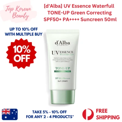 [d'Alba] UV Essence Waterfull Tone-Up Green Correcting Sun Cream 50ml - image 1 of 4