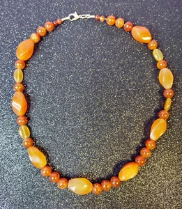 Carnelian Beaded Necklace Vintage Assorted Size Beads Round Oval 15.5 Inches - Picture 1 of 5