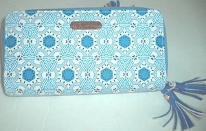 Buxton Double Ziparound Cloisonne Wallet,Blue/White - Picture 1 of 6
