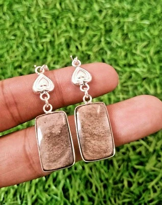 Серьги из стерлингового серебра 925 пробы с агатом и драгоценными камнями ручной работы - Изображение 1 из 3