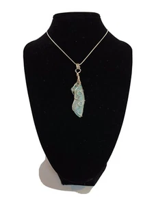 Wire Wrapped Colored Turqoise Pendant Hand Made On 24 Inch Sterling Silver Chain - Picture 1 of 6