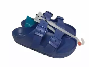 West Loop Kids Double buckle Slip on Sandal Blue - Picture 1 of 6