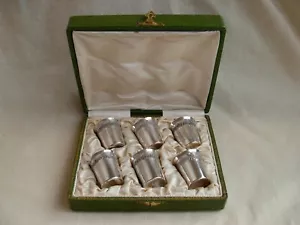 ANTIQUE,FRENCH BOXED STERLING SILVER LIQUOR GOBLETS,SET OF 6,LATE XIX CENTURY. - Picture 1 of 15