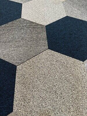 HEXAGON Carpet Tiles Various Soft Cut Pile MIXED Colours Heavy Duty 5m2 -  NEW • 29.57£