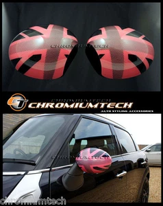 MINI R55 R56 R57 R58 R59 R60 PINK UNION JACK MIRROR Cap Covers for Manual Fold - Picture 1 of 6