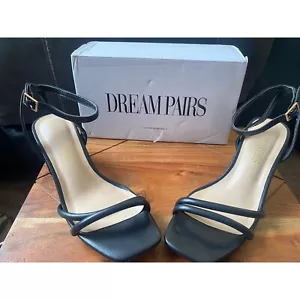 DREAM PAIRS Black Ankle Strap Block Heel Sandals Minimalist Style Size 6 NWOB - Picture 1 of 12