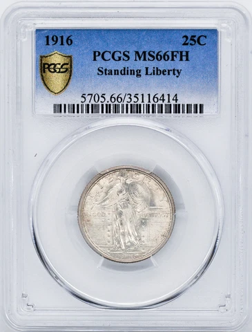 1916 STANDING LIBERTY 25C PCGS MS 66 FH Cover