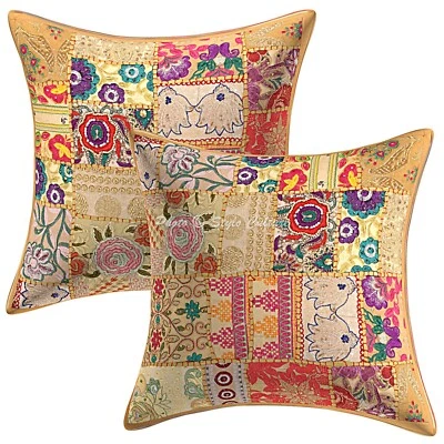 Brown Cushion Cover Vintage Gypsy Handmade Boho Tribal Ethnic Hippie Pillow - Image 1 of 4