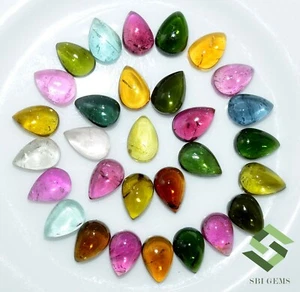 Natural Multi Tourmaline Pear Cabochon 6x4 mm 14.71 CTS Lot 30 Pcs Loose Gems - Picture 1 of 6