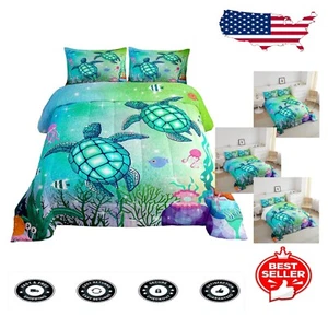 Vibrant Sea Turtle Bedding Set - Cozy Full Comforter and Pillowcases for Kids - Picture 1 of 9