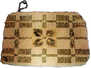 Vtg Beaded Evening Bag Tiny White/Gold Beads Faux Pearl Tubes Md Czechoslovakia - Picture 1 of 5