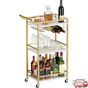 3 Tier Rolling Bar Home Cart Wine Drink Serving Kitchen Utility Cart W/ Wheels - Picture 1 of 8