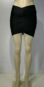 POOF APPAREL Jr's Black Crisscross Textured-Stripe Elastic Waist Mini Skirt sz M - Picture 1 of 12