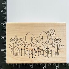 CTMH Little Things Happy Easter U192 Rabbit Flowers Wood Mounted Rubber Stamp