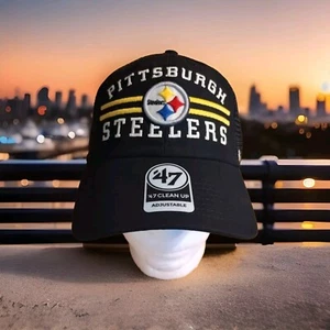Pittsburgh Steelers Hat Black Highpoint 47 Brand Clean Up Mesh Back Logo Cap - Picture 1 of 8