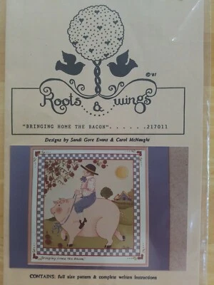 HOG RIDER CAROL MCNAUGHT 1987 SANDI EVANS PAINTING PATTERN ROOTS WINGS - Image 1 of 2