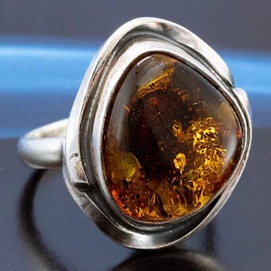 Bernstein Silber  Ring  Unikat Handarbeit Ringgröße 58 (18,4 mm Ø) Ostsee Amber - Imagen 1 de 3