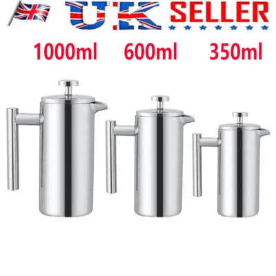 French press coffee maker cafetiere stainless steel plunger filter pour dripper - Image 1 of 4