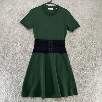 Sandro Paris Dress Womens 3 / Large Green Corset Waist Fit Flare Stretch Knit - Image 1 of 4