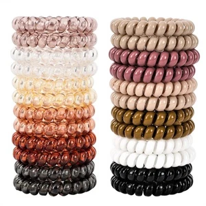 Spiral Hair Ties 24pcs No Crease Clear Brown Coil Hair Ties Spiral Ponytail H... - Picture 1 of 7