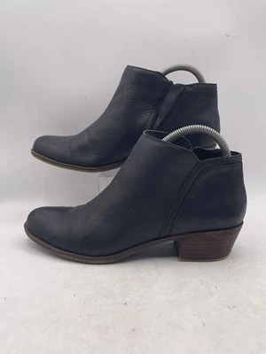 Lucky Brand Barstyn Ankle Women's Sz 8.5M Black Leather Block Heel Side Zip - Image 1 of 4