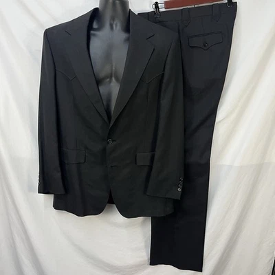VINTAGE WARREN SEWELL BLACK PINSTRIPE WOOL BLEND 2P WESTERN SUIT 44" CHEST 35X36 - Image 1 of 4