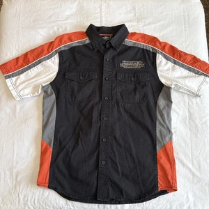 Camisa Harley Davidson Abotonada Para Hombres Mediana Motociclista Llamas Y2K Grunge Mecánico - Imagen 1 de 18