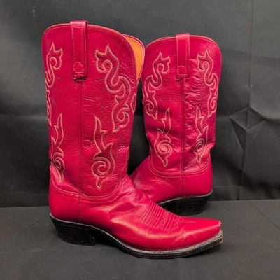 Bota de cowgirl Lucchese 1883 couro vermelho ponto eixo biqueira recortada ocidental tamanho 8 B - Imagem 1 de 4