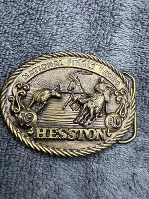 Vintage Hesston Belt Buckle 1980 Rodeo Roping National Finals - Image 1 of 4