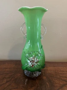 Vintage Murano Vase Smaragdgrün Blumen - Bild 1 von 10