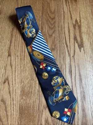 Corbata de seda Burberry London de colección azul marino dorado y blanco diseño náutico barco Francia Foto 1 de 4